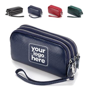 Three-Layer Cowhide Leather Wrist Strap Clutch Bag