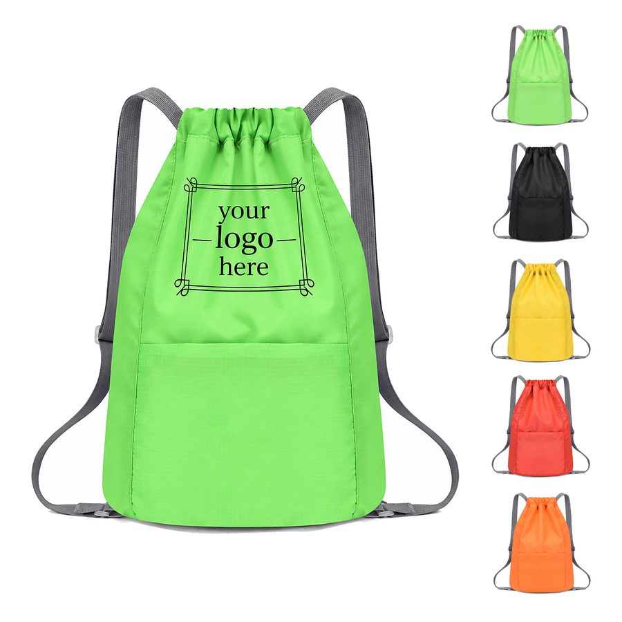 Drawstring Backpack With Front Zipper Pocket