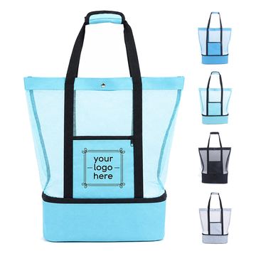 Oxford Mesh Beach Bag With Insulated Cooler
