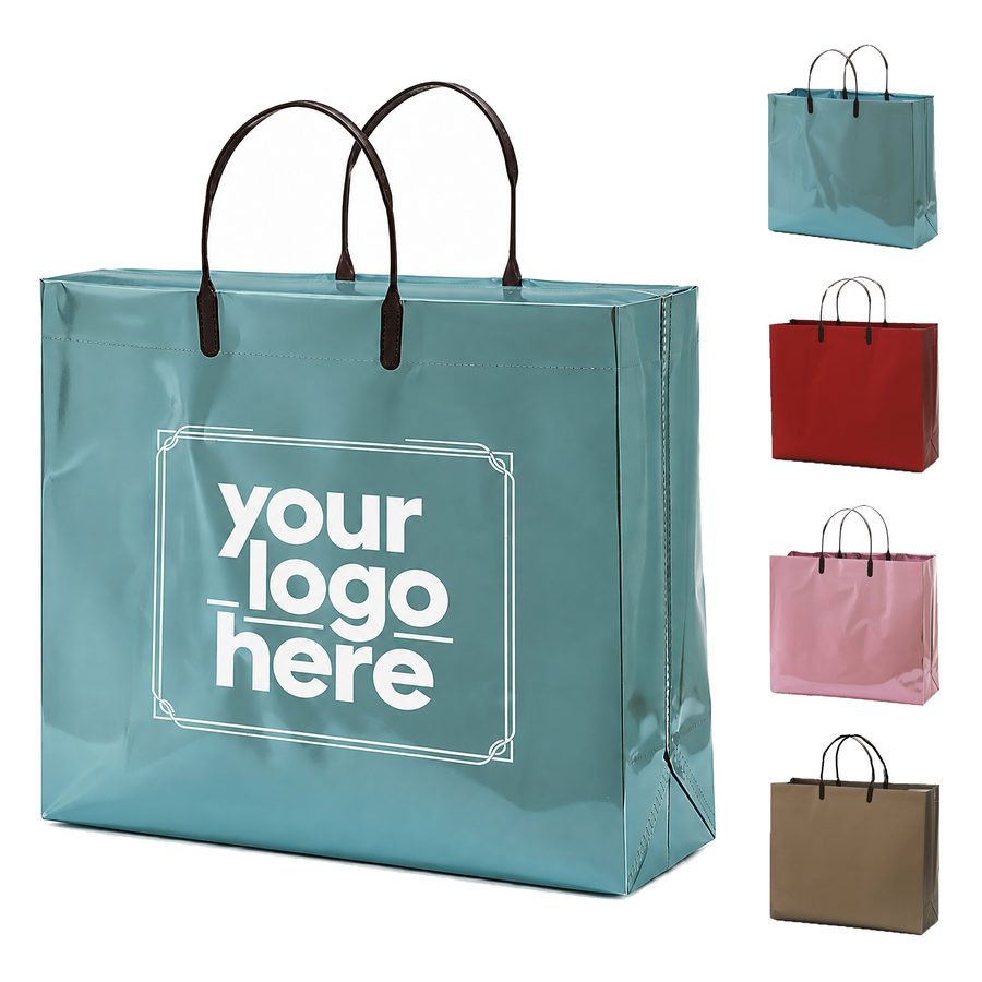 Metallic-Accent Laminated Shopping Tote