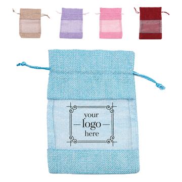 Eight-Inch Burlap Window Drawstring Gift Bag