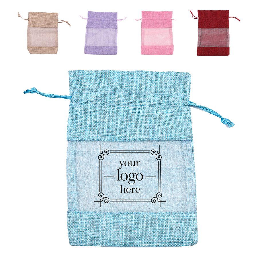 Eight-Inch Burlap Window Drawstring Gift Bag