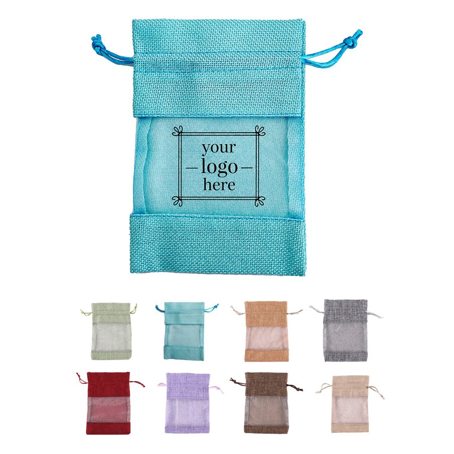 Burlap Window Drawstring Gift Bag