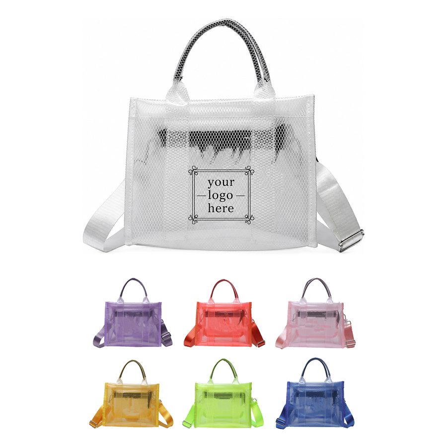 Clear Mesh Shoulder Tote With Utility Pockets