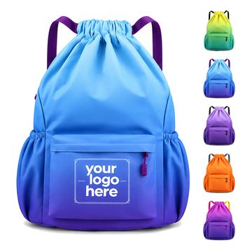 Gradient-Color Nylon Drawstring Backpack