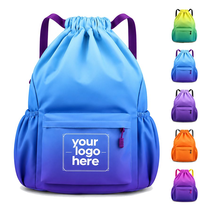 Gradient-Color Nylon Drawstring Backpack