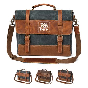 Waxed Canvas Laptop Messenger Bag With Leather Panels