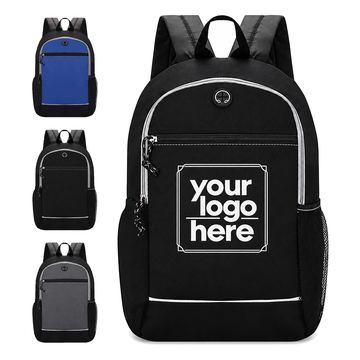 Contrast-Panel Backpack With Headphone Cable Port