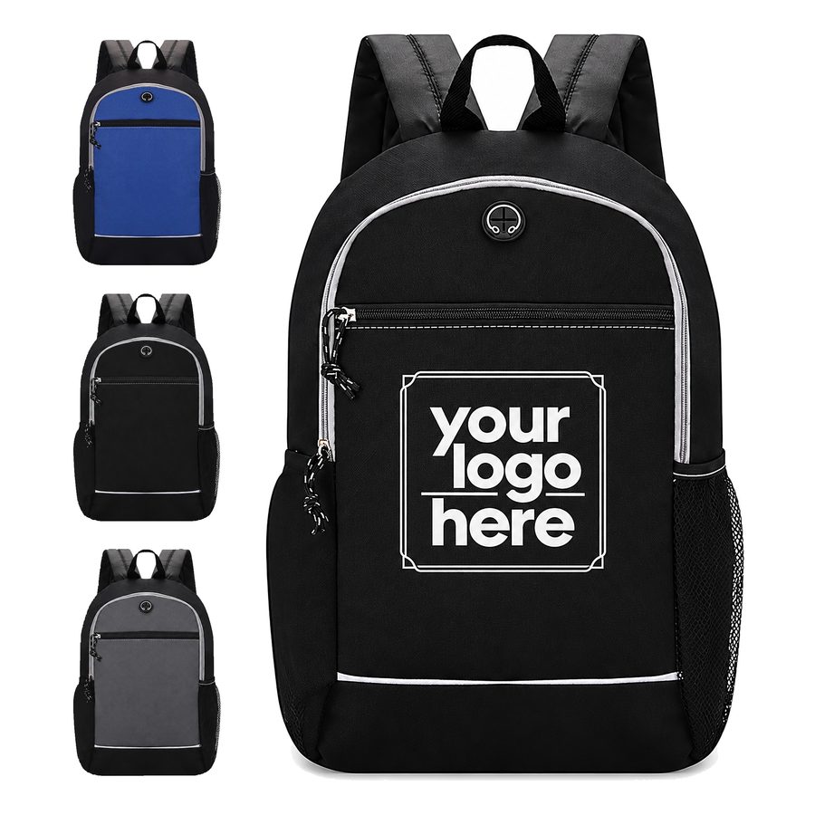 Contrast-Panel Backpack With Headphone Cable Port