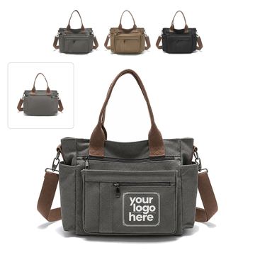 Canvas Crossbody Tote Bag With Multiple Pockets