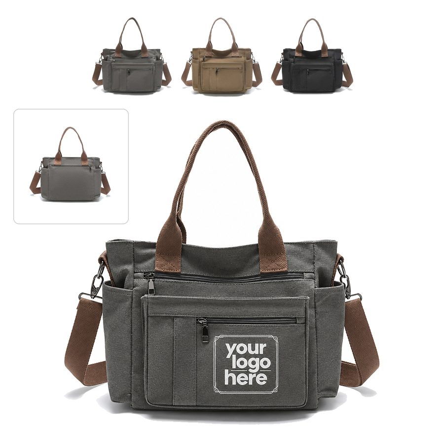 Canvas Crossbody Tote Bag With Multiple Pockets