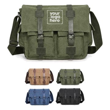 Cotton Canvas Messenger Bag With Laptop Divider