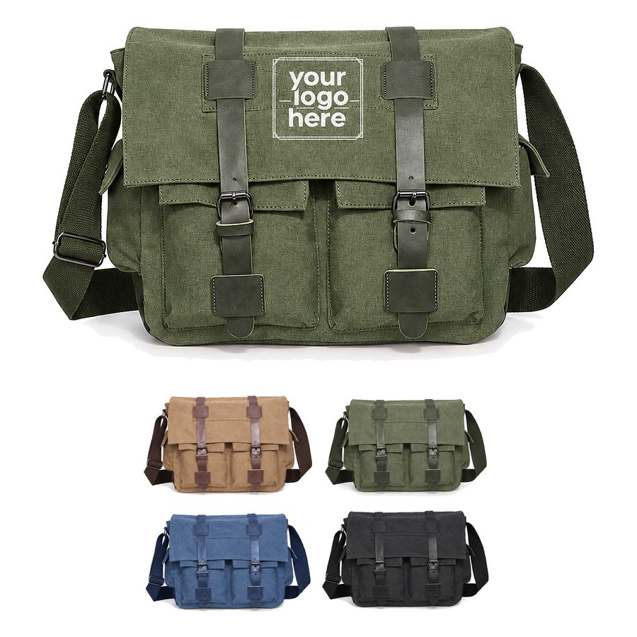 Cotton Canvas Messenger Bag With Laptop Divider