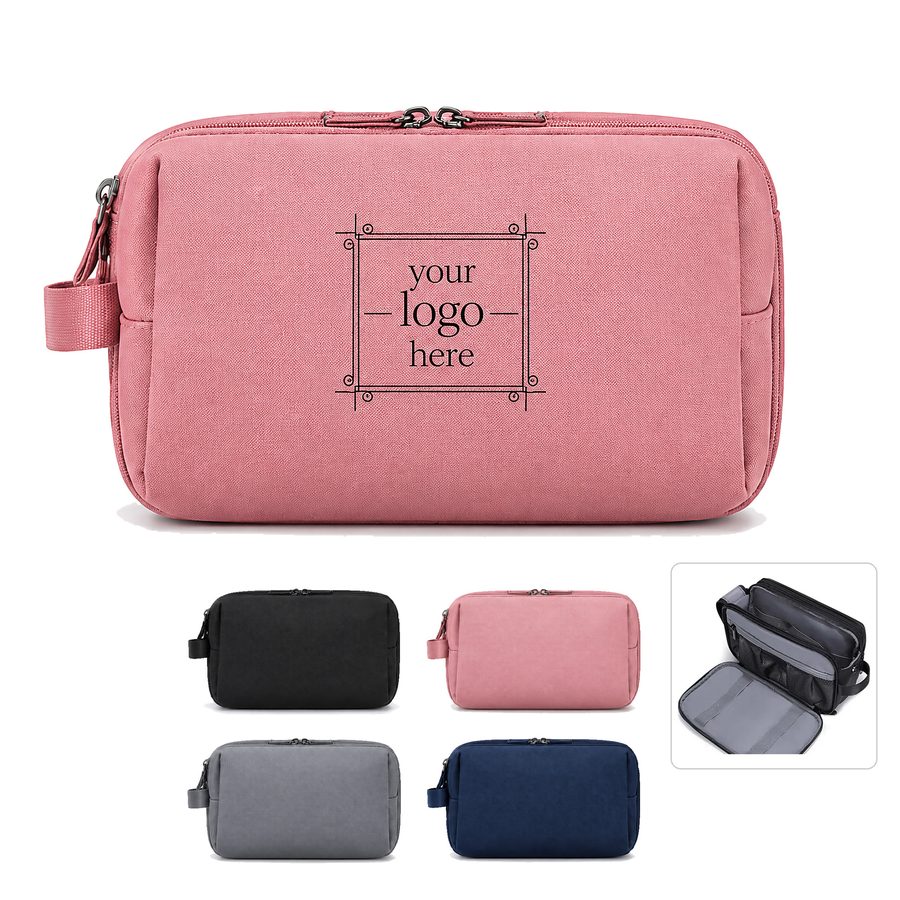 Oxford Cloth Toiletry Bag With Fold-Flat Organizer Panel