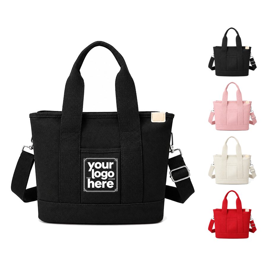 Canvas Tote Bag With Detachable Shoulder Strap And Front Pocket