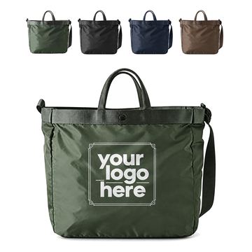 Nylon Shoulder Tote Bag With Attached Mesh Pouch