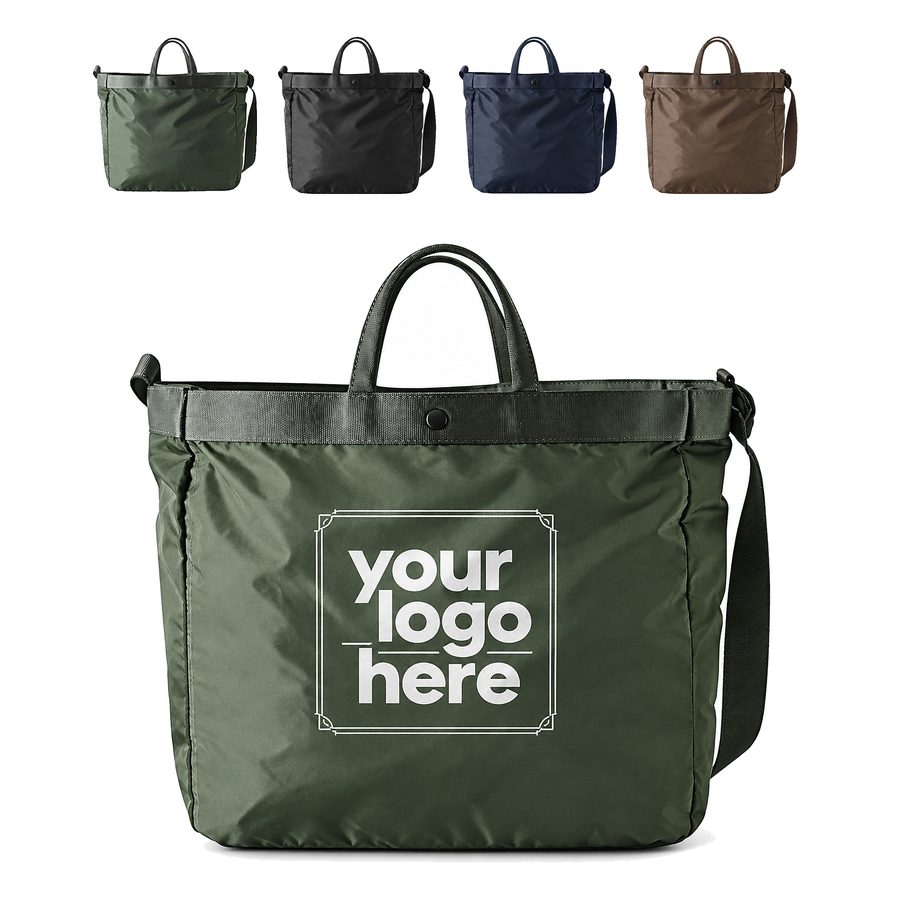 Nylon Shoulder Tote Bag With Attached Mesh Pouch