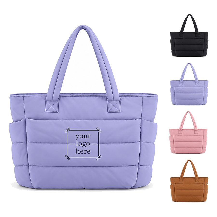 Horizontally Quilted Tote With Secured Laptop Compartment