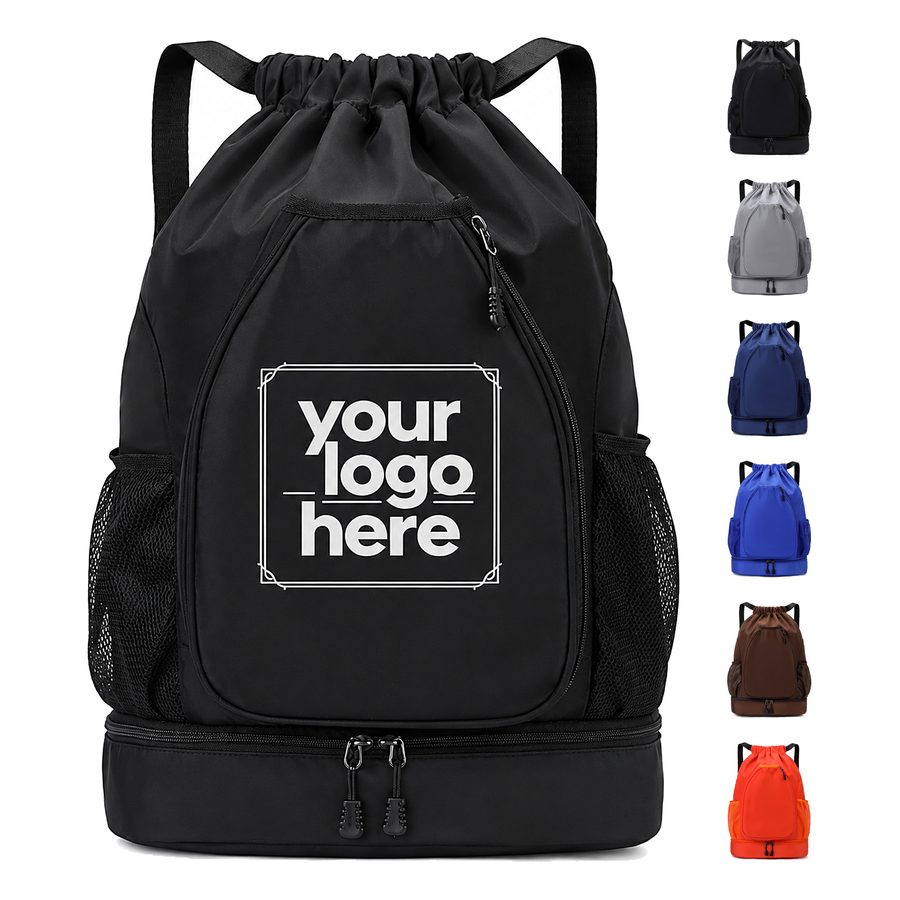Drawstring Backpack With Racket Pocket And Shoe Compartment