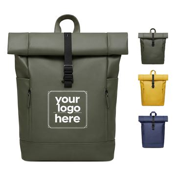 Laptop Backpack With Buckle-Secured Roll-Top Opening