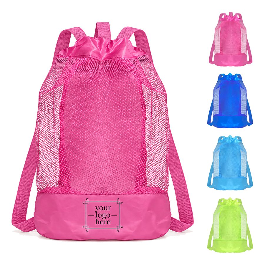 Solid-Base Mesh Backpack With Drawstring Closure