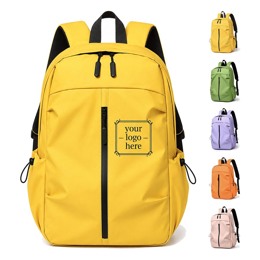Nylon Laptop Backpack With Side Drawstring Pockets
