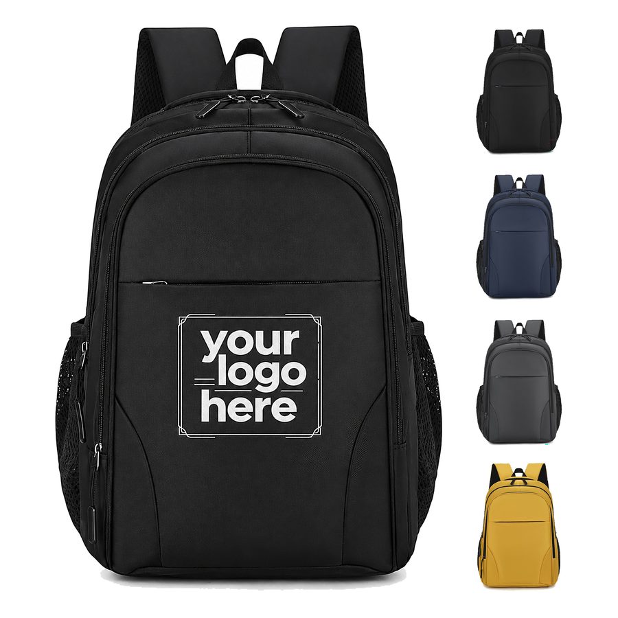 Polyester Backpack With Front And Side Pockets