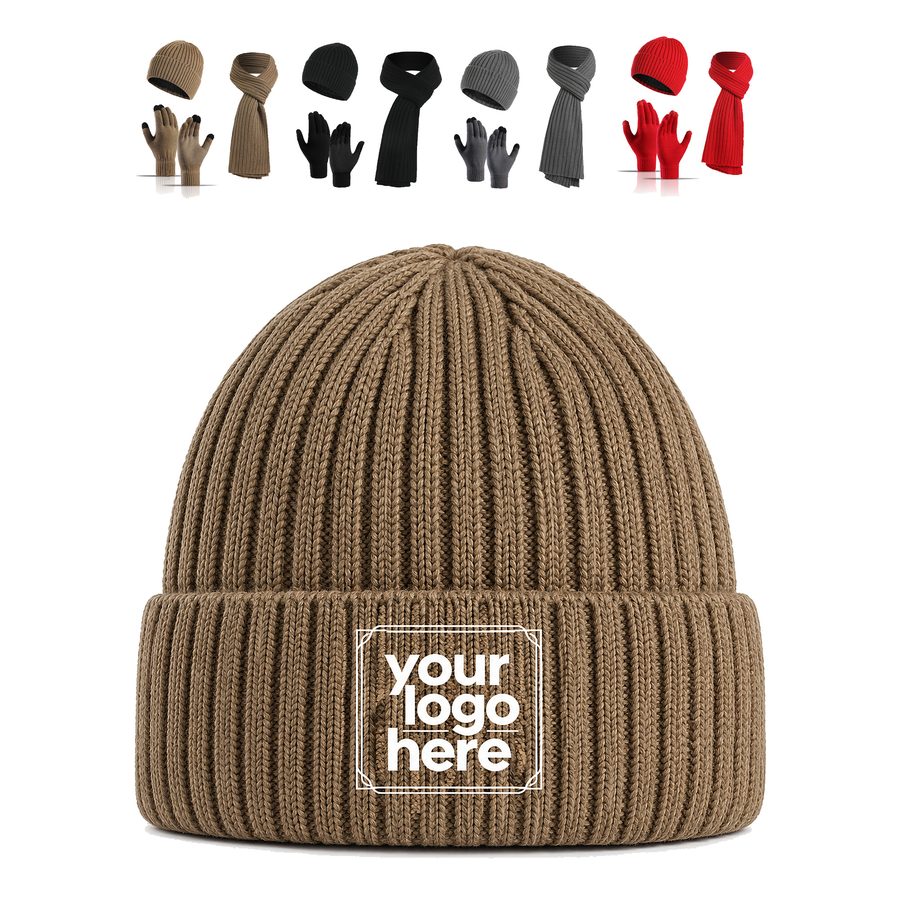Ribbed Beanie, Scarf And Glove Set