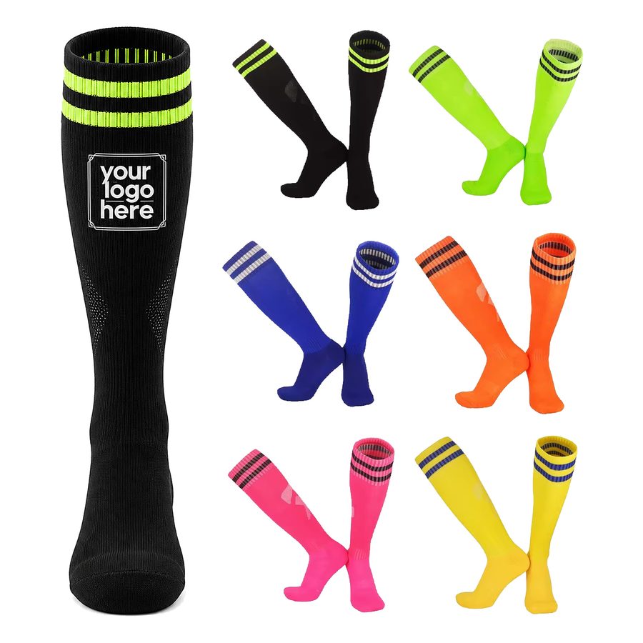 Knee-High Soccer Sock With Striped Ribbed Cuffs