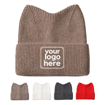 Cuffed Rib-Knit Cat-Ear Beanie