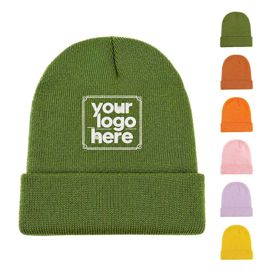 Acrylic Knit Beanie With Fold-Over Cuff