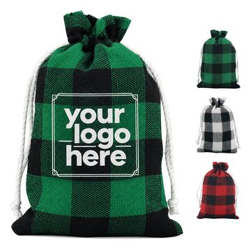 Plaid Cotton And Linen Drawstring Gift Bag