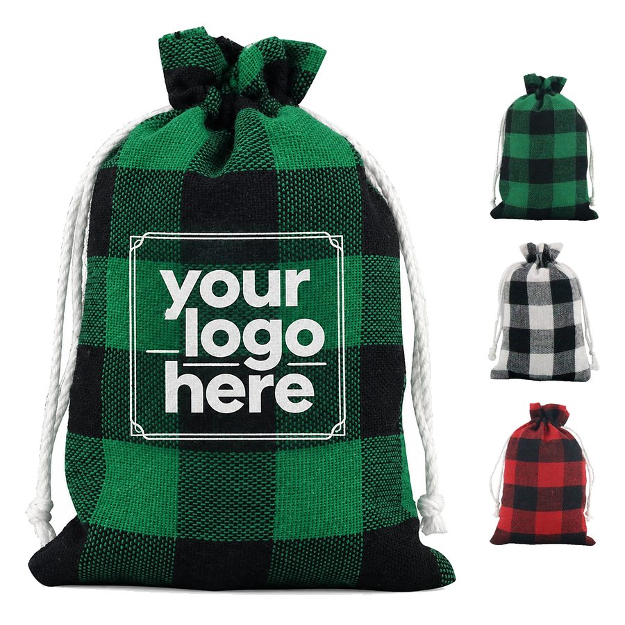 Plaid Cotton And Linen Drawstring Gift Bag