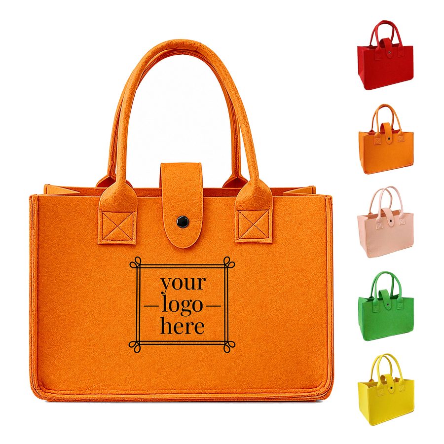 Gusseted Felt Tote With Snap Tab