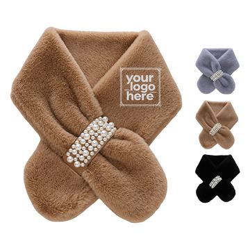 Rounded-End Winter Scarf With Pearl-Like Band