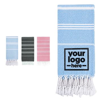 Woven-Stripe Beach Towel With Fringed Ends