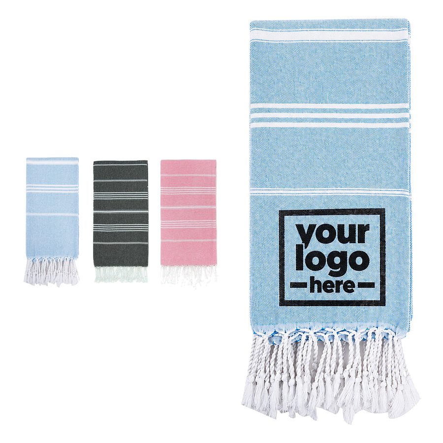 Woven-Stripe Beach Towel With Fringed Ends