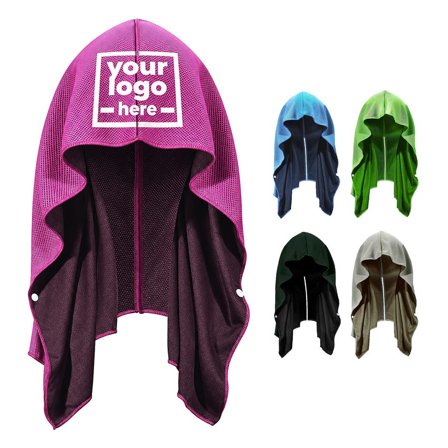 Snap-Front Cooling Towel With Shaped Hood