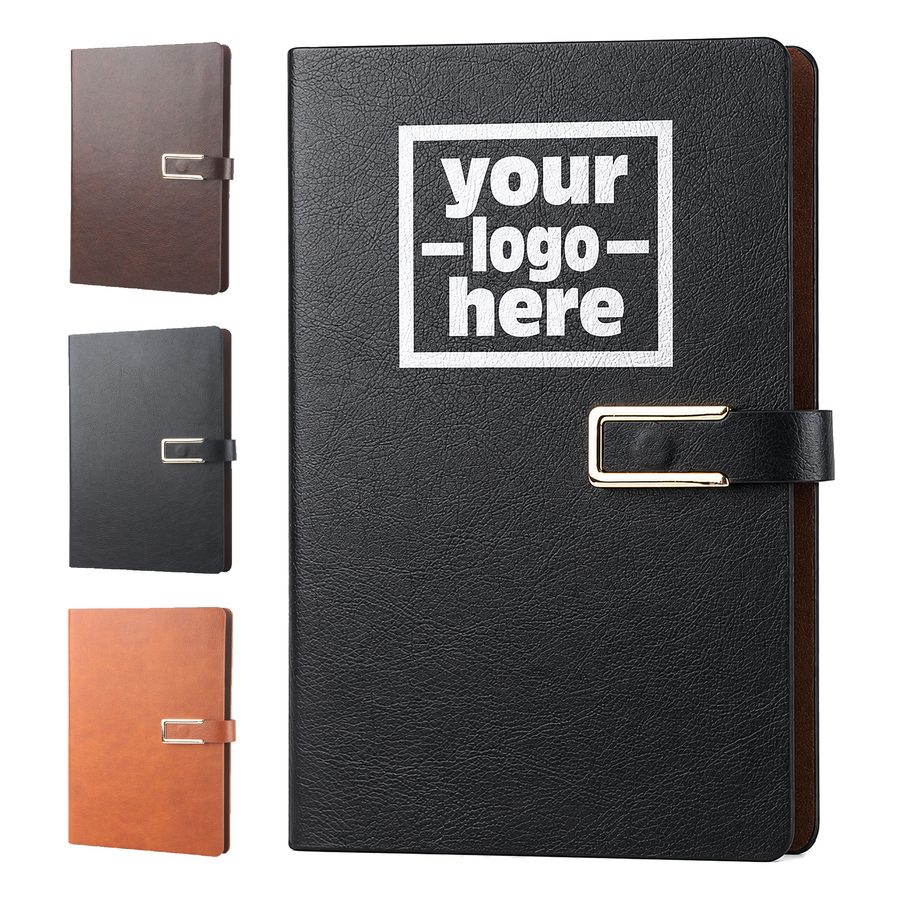 Rounded-Corner Journal Notebook With Metal Strap Accent