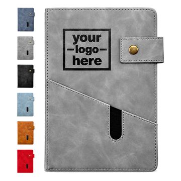 Journal Notebook With Diagonal Pocket And Snap-Button Strap