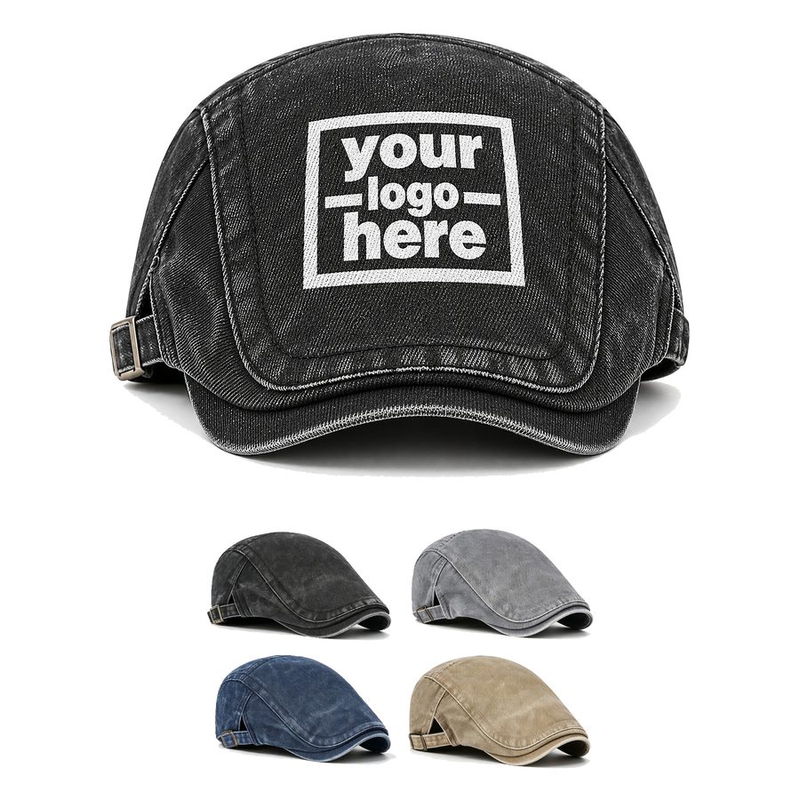 Washed-Finish Cotton Flat Cap With Side Buckle