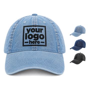 Washed-Finish Denim Cap With A Paneled Crown