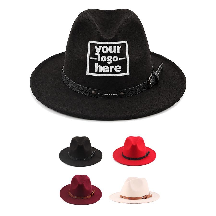 Structured Fedora Hat With Riveted Buckle Hatband