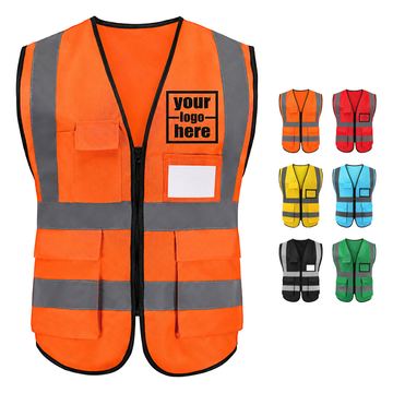 Polyester Safety Vest With Reflective Bands And Clear Identification Window