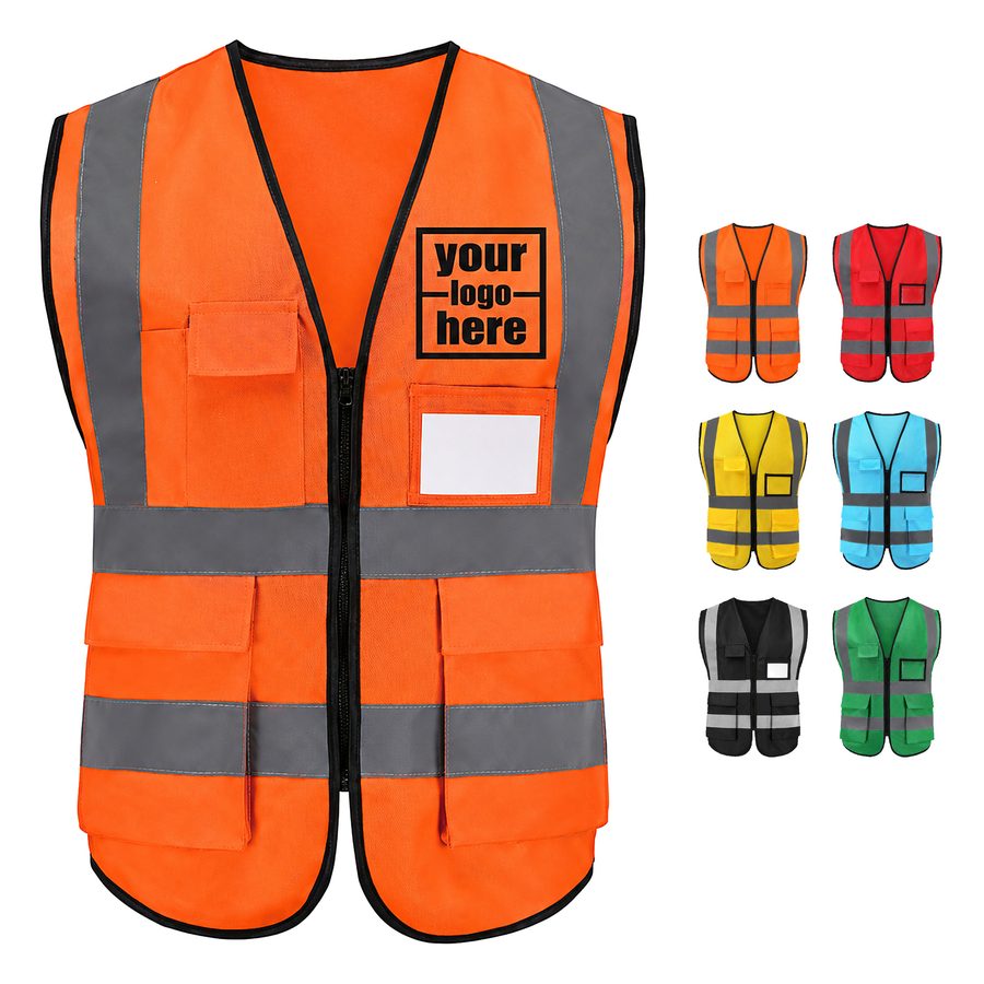 Polyester Safety Vest With Reflective Bands And Clear Identification Window