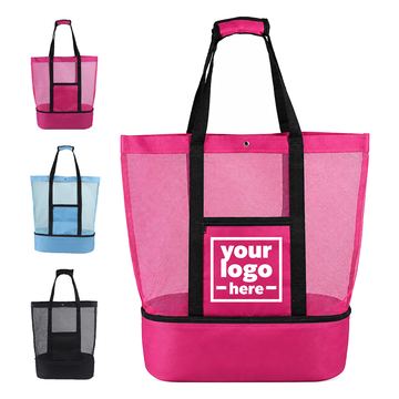 Mesh Shoulder Tote With A Separate Bottom Cooler