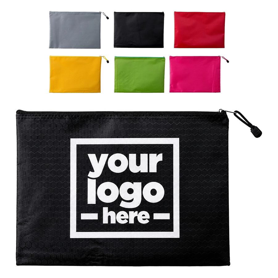 Flat Rectangular Document Pouch With Cord Pull