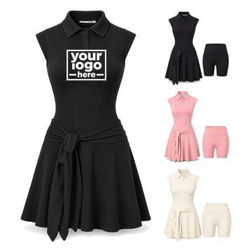 Women’s Collared Tennis Dress With Waist Tie And Matching Shorts