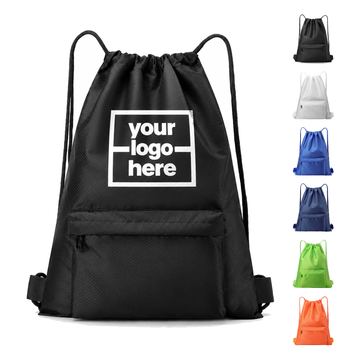 Oxford Cloth Cinch Backpack With Zipper Pocket