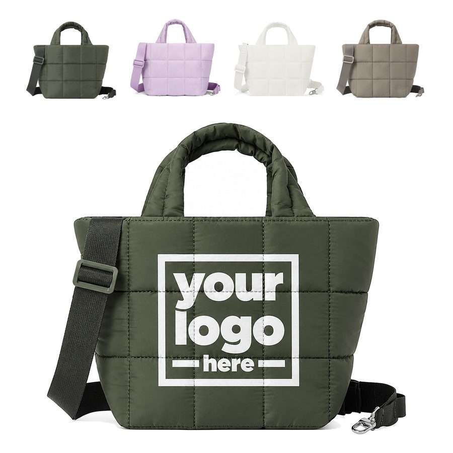 Square-Quilted Nylon Tote Bag